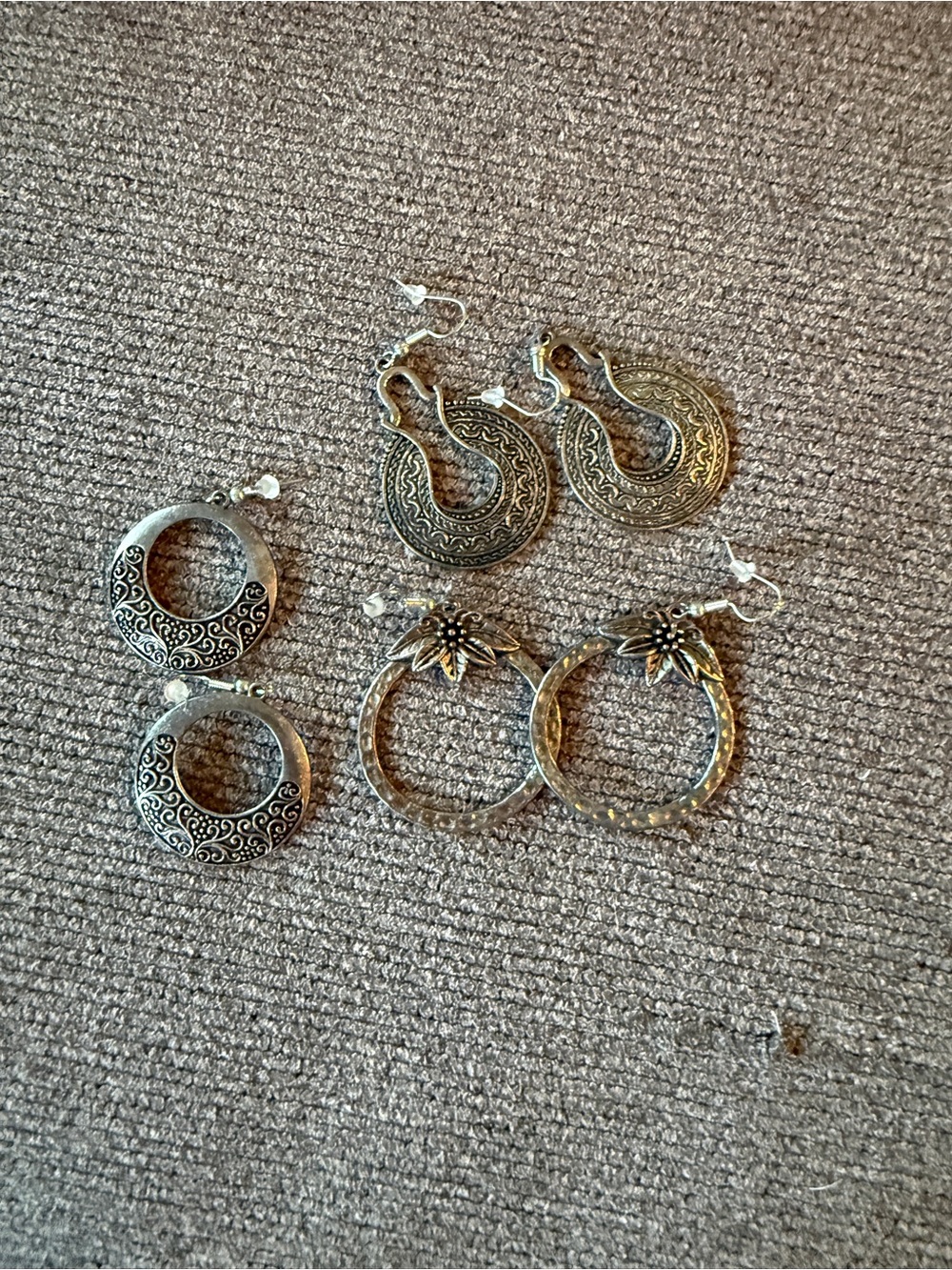 NWOT Silver-Tone Filigree Hoop Earrings - Floral & Scroll Designs